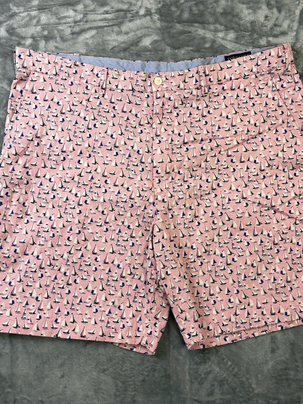 Polo Golf Ralph Lauren Classic Fit Shorts Size 42 Cotton Twill Pink Sailboats